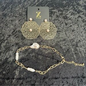 Zaxie Gold Pearl Earring & Necklace Bundle